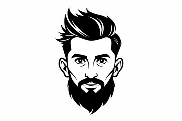 hipster man head line art silhouette vector illustration