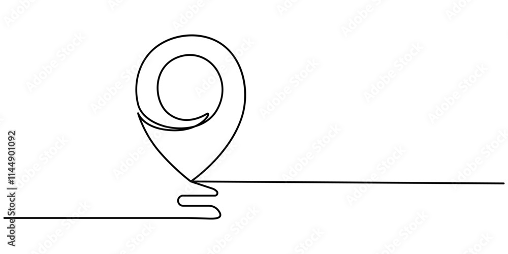 Poster continuous one line google map point route directions and location outline vector art illustration, 