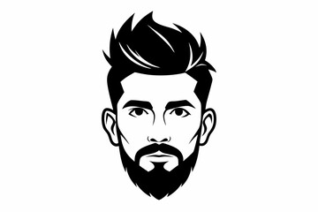 hipster man head line art silhouette vector illustration