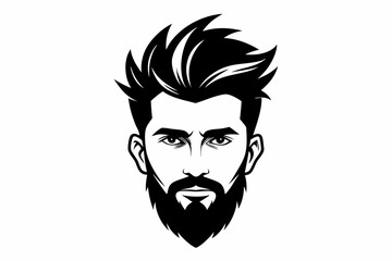 hipster man head line art silhouette vector illustration