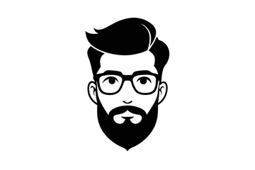 hipster man head line art silhouette vector illustration