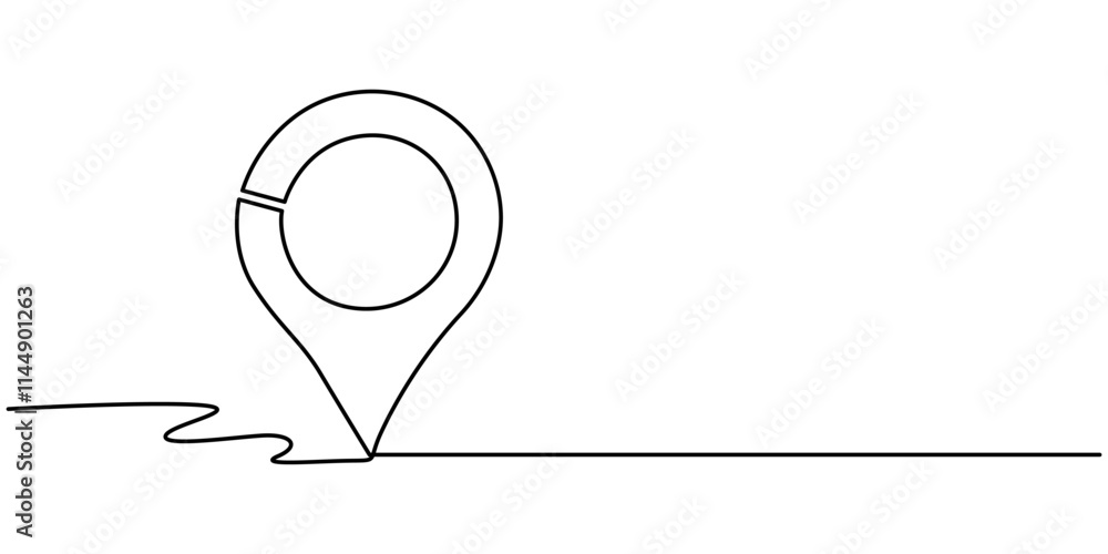 Poster continuous one line google map point route directions and location outline vector art illustration, 