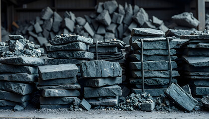 Stacks of Anthracite Coal Briquettes Ready for Industrial Use

