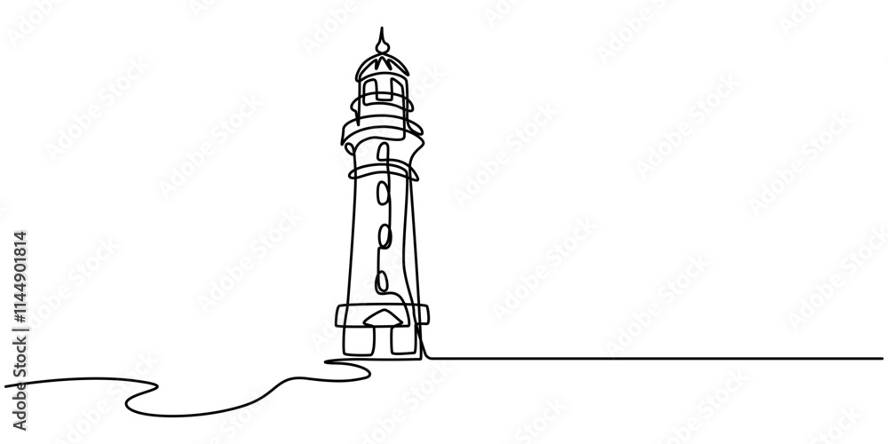 Aufkleber Continuous one line drawing of lighthouse tower.Vector illustration, Continuous one line drawing of lighthouse tower on the ocean. One line drawing illustration of lighthouse tower. Searchlight pro.