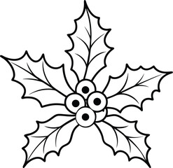 Vector illustration of holly leaves and berries in line art