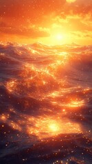 Obraz premium Golden Sunset Over the Ocean: A Stunning Seascape