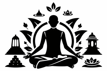 meditation practices line art silhouette vector illustration