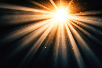 Radiant light burst with glowing particles in dark space