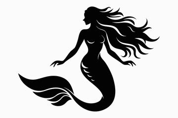 mermaid line art silhouette vector illustration