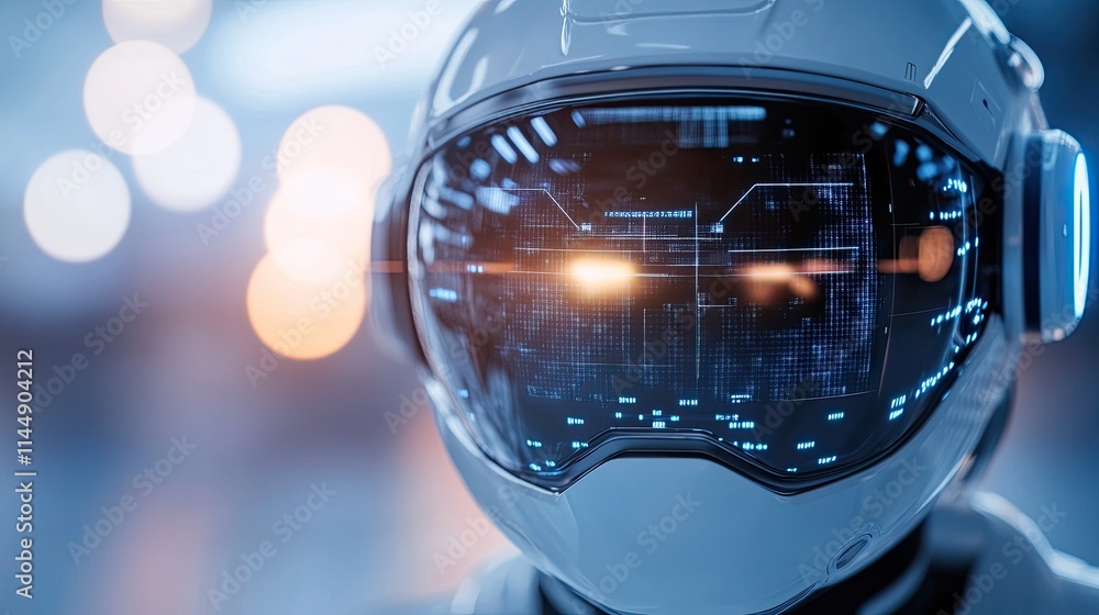 Poster futuristic space helmet with digital interface display