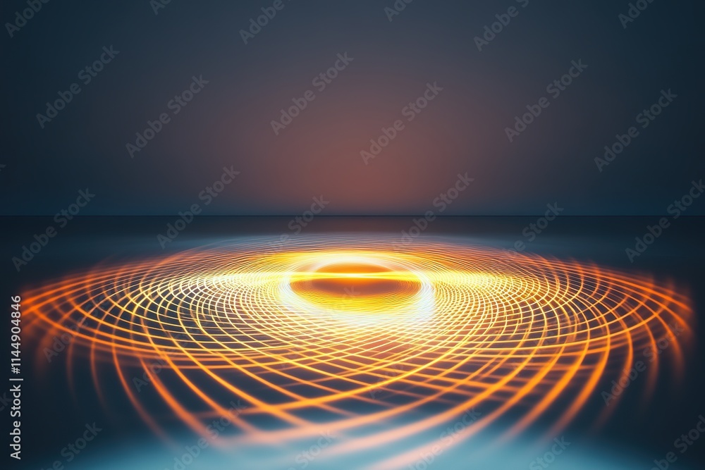 Poster glowing abstract depiction of harmony in dynamic circular grid projected on reflective matte surface