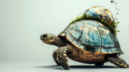 Obraz premium Turtle carrying the world on its back. generative ai. Carapace. Illustration