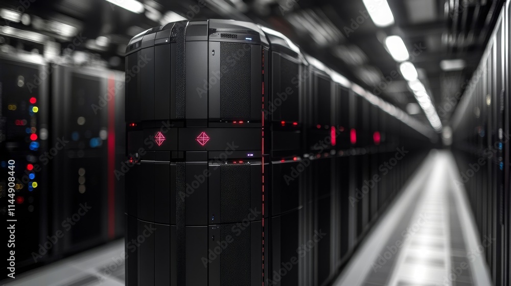 Poster powerful ai supercomputer in a high-tech data center with advanced processing capabilities