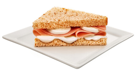 prato com sanduíche de presunto, queijo e cream cheese isolado em fundo transparente

