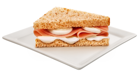 prato com sanduíche de presunto, queijo e cream cheese isolado em fundo transparente
