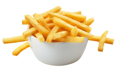 tigela com batatas fritas crocantes isolado em fundo transparente