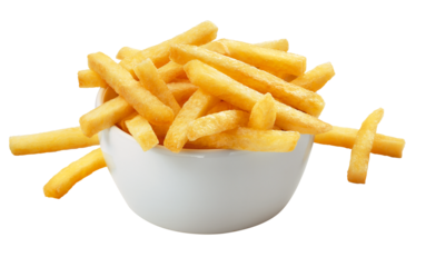 tigela com batatas fritas crocantes isolado em fundo transparente