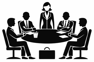 business team meeting line art silhouette vector illustration