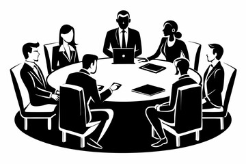 business team meeting line art silhouette vector illustration