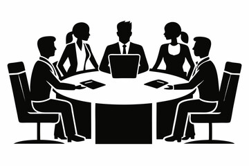 business team meeting line art silhouette vector illustration