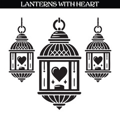 Lanterns with heart silhouette, valentines silhouette