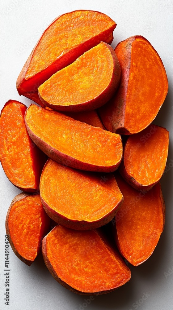 Poster pile of orange carrots with one cut in half. the carrots are sliced and arranged in a way that they 