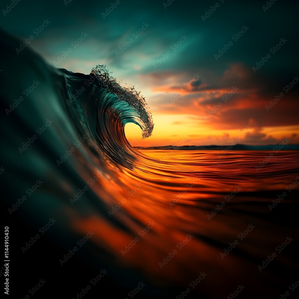 Poster luminous and ethereal flowing wave prismatic kaleidoscopic patterns in serene digital seascape simul
