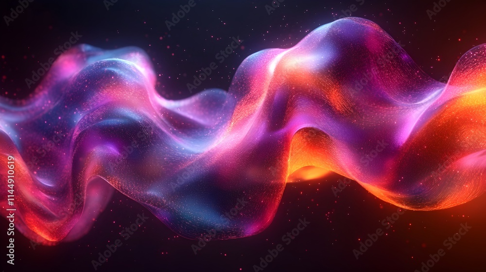 Poster captivating digital visualization of a dynamic quantum waveform with a wave packet undergoing absorp