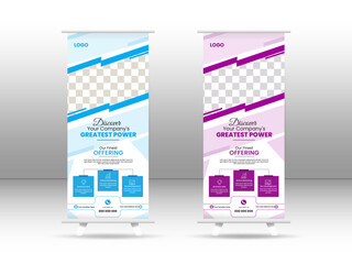 Creative corporate Roll up banner design template, vertical, abstract background, pull up design, rectangle size. Print and editable design.