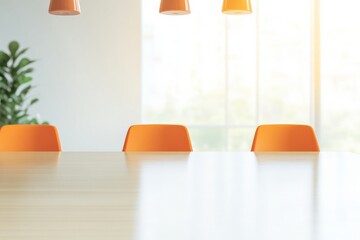 Modern Urban Workspace with Bright Orange Chairs and Soft Lighting in Contemporary Office