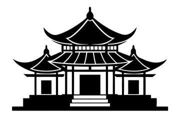 Chinese house line art silhouette vector illustration