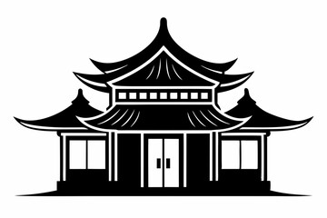 Chinese house line art silhouette vector illustration