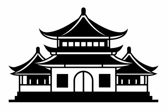 black and white asian temple building clip art preview