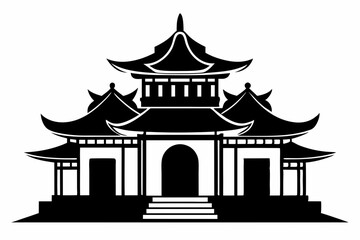 Fototapeta premium Chinese house line art silhouette vector illustration