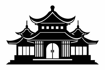 Chinese house line art silhouette vector illustration