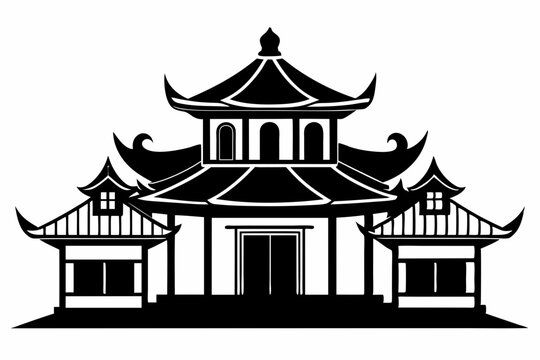 black and white asian temple building clip art preview