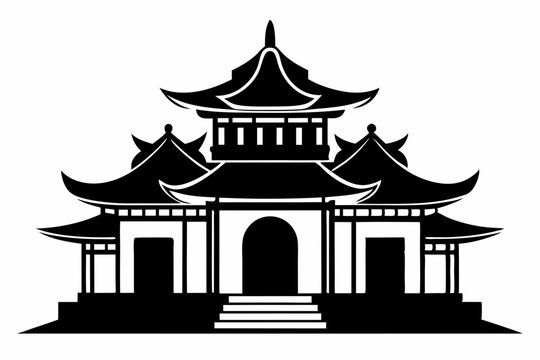 black and white asian temple building clip art preview