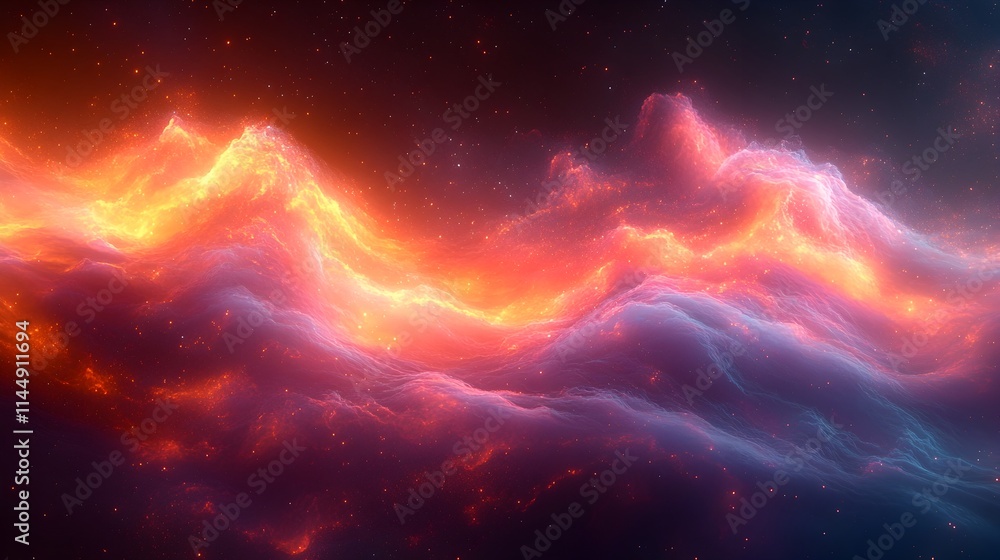 Poster captivating digital art visualization of a wave packet undergoing scattering and spreading into diff