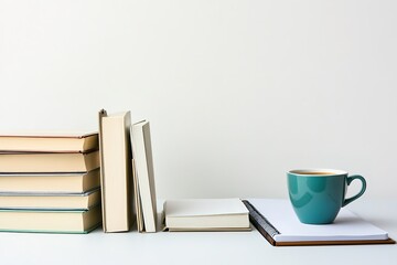 simple study setup with textbooks cup of coffee and notebook