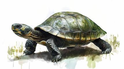 Obraz premium Realistic turtle walking on white background illustration. Carapace. Illustration