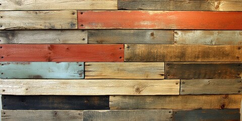 Naklejka premium Vibrant wooden wall paneling showcases various colors and textures, ideal for enhancing indoor spaces and decor