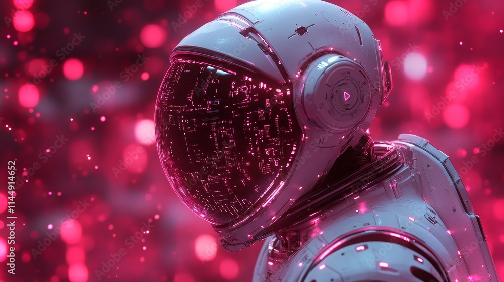 Poster futuristic modular ai hardware with an astronaut in a vibrant digital setting