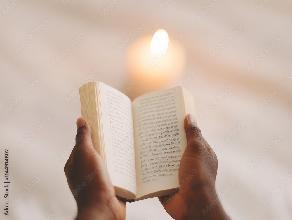 Aufkleber intimate candlelit reading close-up of hands with journal