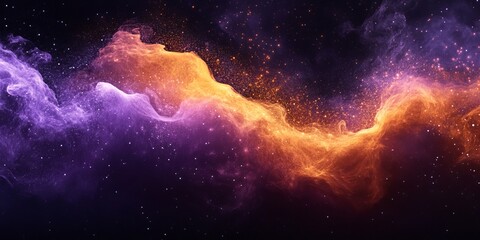 Obraz premium Dark noisy grainy background purple orange black abstract glowing shape poster header cover backdrop design, noise texture banner, copy space, Generative AI