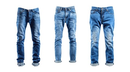 Man Jeans. Set of Blue Jeans Clothing Pants in Stylish Fashionable Male Style