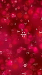 red christmas background with snowflakes and golden shiny stars, bokeh lights christmas and new year holiday vertical social media wallpaper	