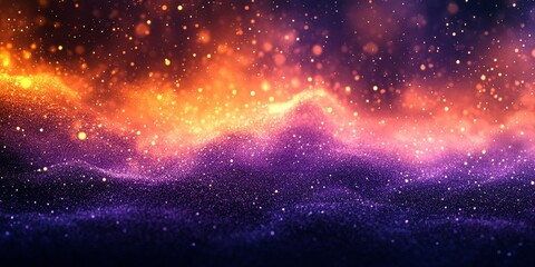 Fototapeta premium Dark noisy grainy background purple orange black abstract glowing shape poster header cover backdrop design, noise texture banner, copy space, Generative AI