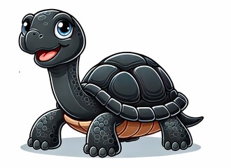 A cute cartoon turtle with a big smile and shiny shell, perfect for children's illustrations.
