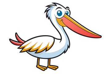 Watercolor Vector of Cartoon Pelican Animation, Isolated on White Background, Vector Illustration, Playful Pelican Design, Hand-drawn Pelican Art, Cute Bird Clipart, Cartoon Bird Vector,
