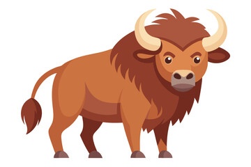 Vector illustration of a cartoon Bison, painted in watercolor, isolated on a white background, ideal for Bison animation, digital art, and wildlife designs, perfect for nature projects.